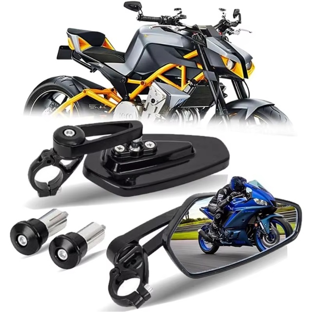 Universal 22mm CNC Aluminum Bar End Mirrors - 360° Adjustable Rearview Side Mirrors for Custom Motorcycle Modification